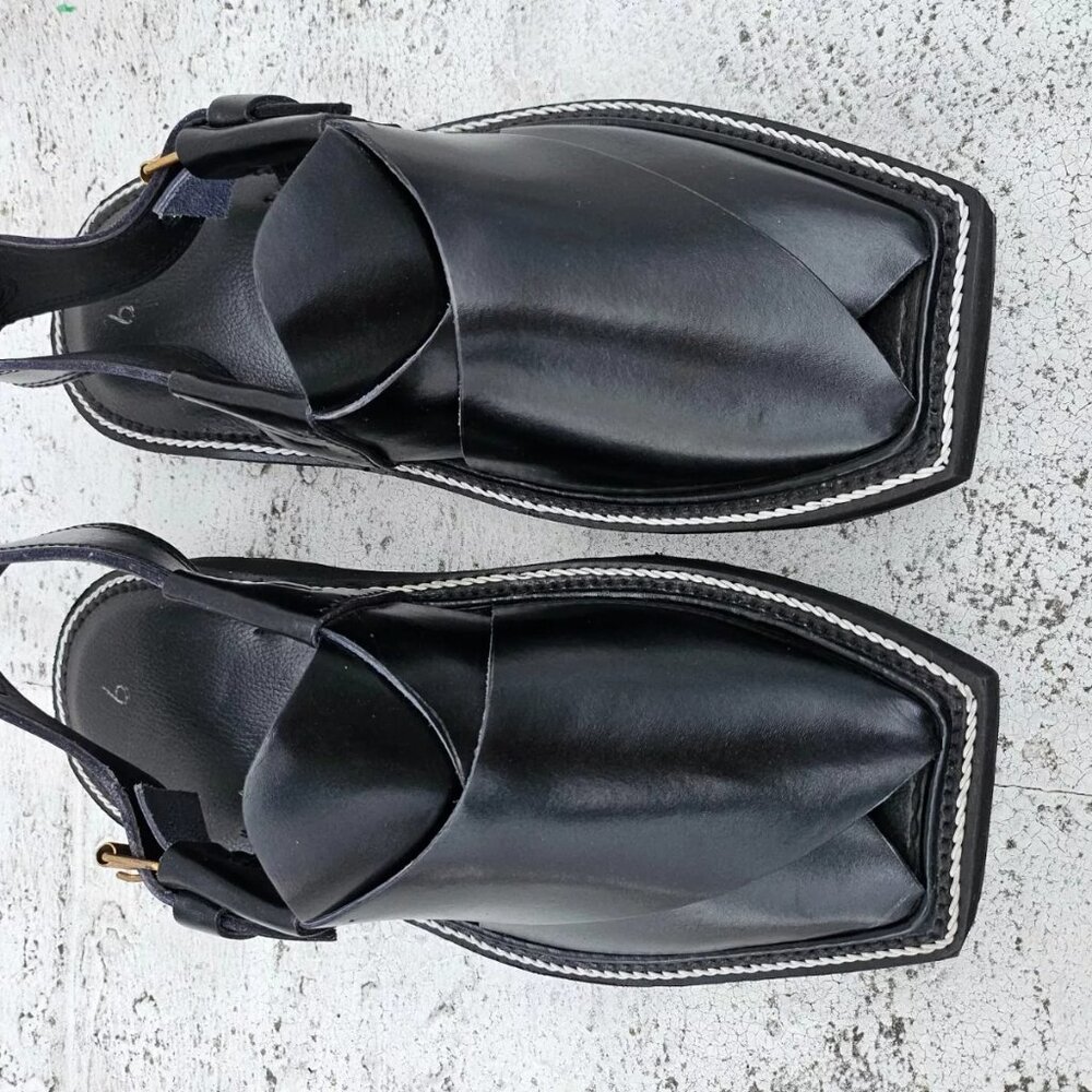 Captan Chappel Sandal Black Genuine Leather Upper Captaan Handmade Shoe Size 8.5 - Picture 3 of 11